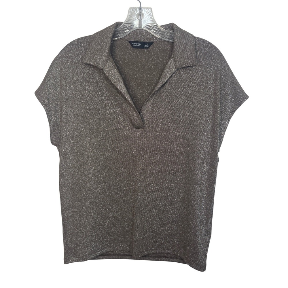 Simply Vera Vera Wang Bronze Metallic Polo Shirt Top VNeck Small New WOT
